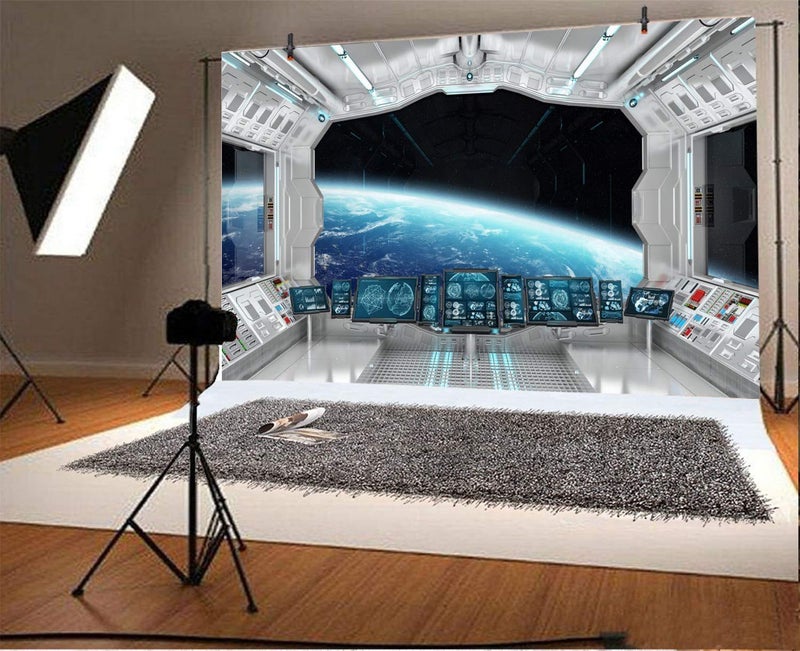 Leyiyi 8x6ft Spaceship Interior Backdrop 3D Universe Workshop Outer Space Travel Science Explore Station Earth Vista Photo Background Cowboy Kids Birthday Portrait Shoot Studio Vinyl Prop Wallpaper - Image 2